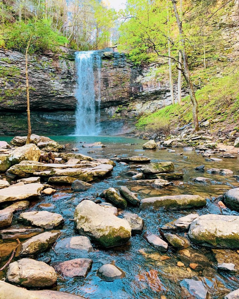 A waterfall at Cloudland Park, one of the best seasonal RV campgrounds. 